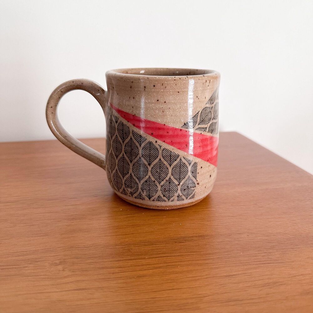 Signed Studio Pottery Mug Handmade Ceramic Coffee Cup Chicken Folk Art Mug